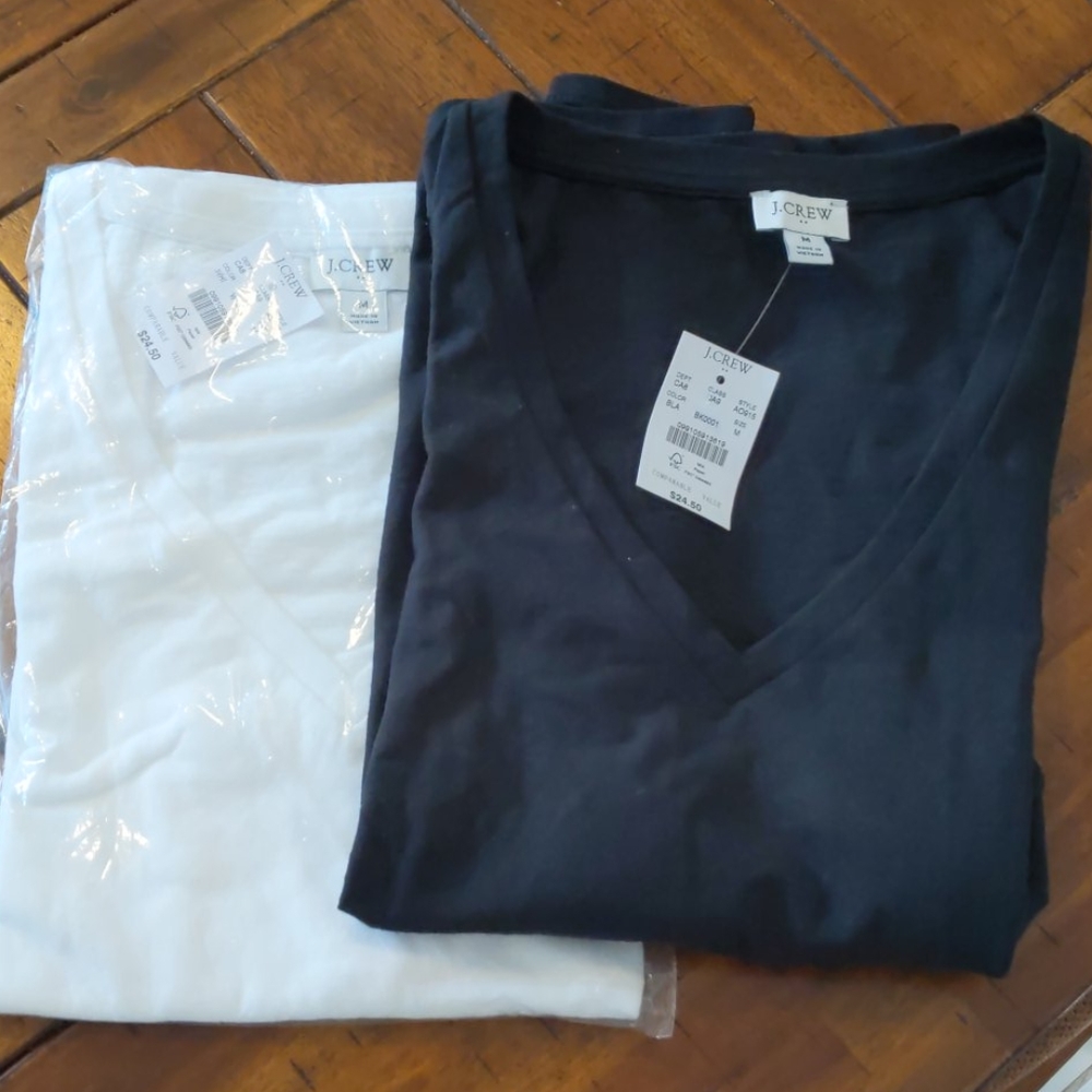 2 Medium J.Crew V-neck Tanks - black & white